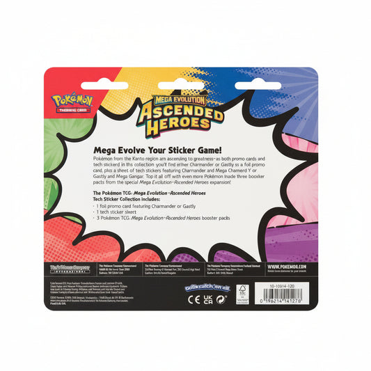 Pokemon TCG Ascended Heroes Gastly Tech Sticker Collection 3 Pack Blister Pack