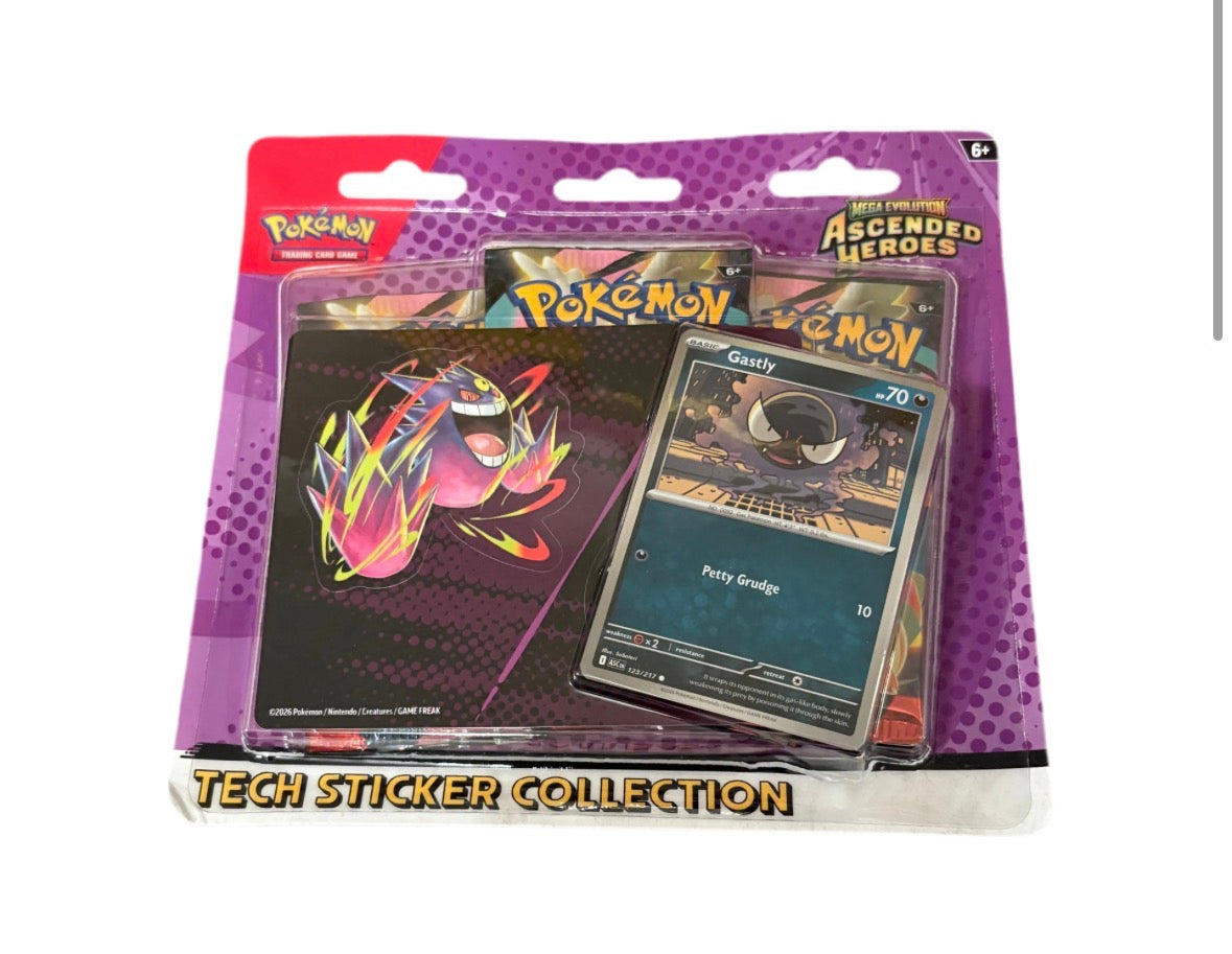 Pokemon TCG Ascended Heroes Gastly Tech Sticker Collection 3 Pack Blister Pack