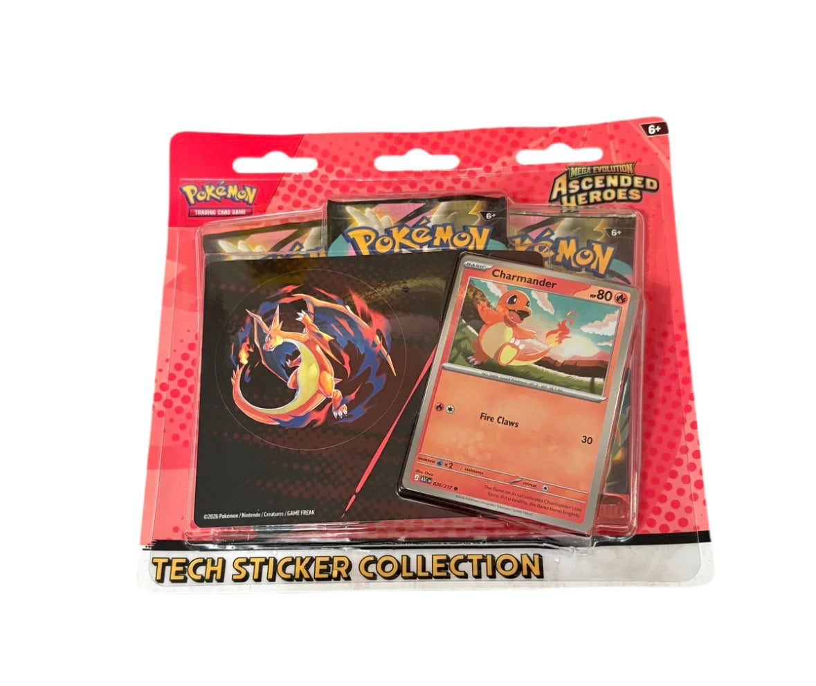 Pokemon TCG Ascended Heroes Charmander Tech Sticker Collection 3 Pack Blister Pack