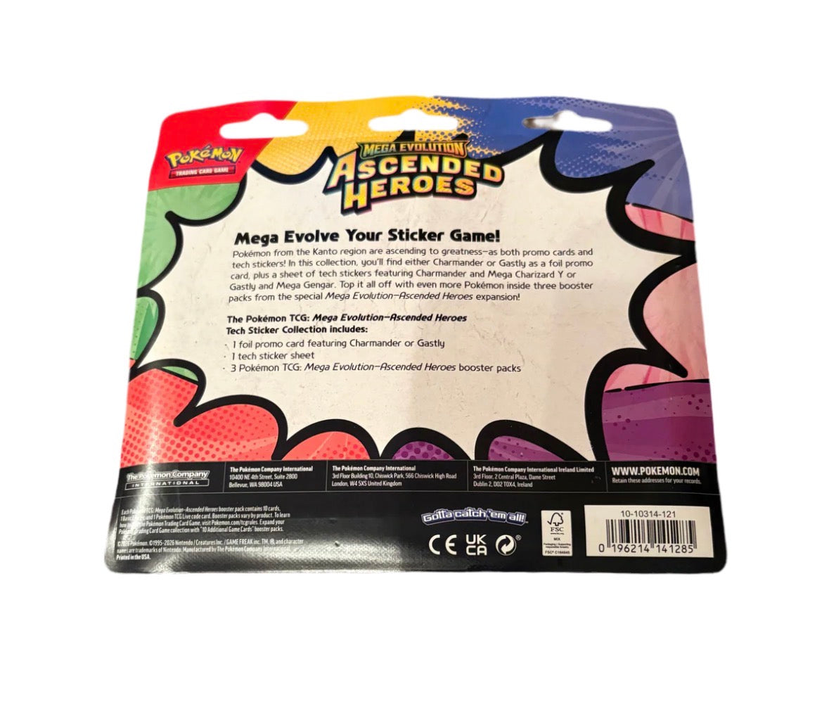 Pokemon TCG Ascended Heroes Charmander Tech Sticker Collection 3 Pack Blister Pack