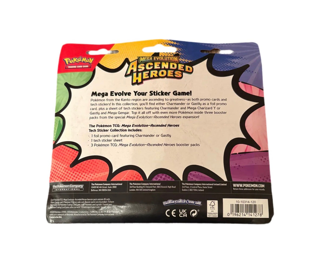 Pokemon TCG Ascended Heroes Gastly Tech Sticker Collection 3 Pack Blister Pack